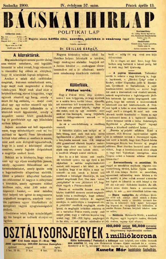 Bácskai Hirlap, 4. évf. 1900. április 13. 57. sz.