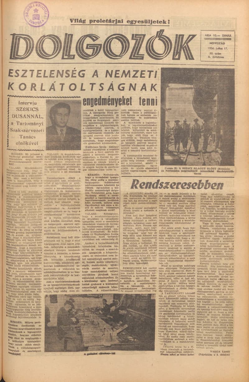 Dolgozók, 10. évf. 1956. július 17. 30. sz.