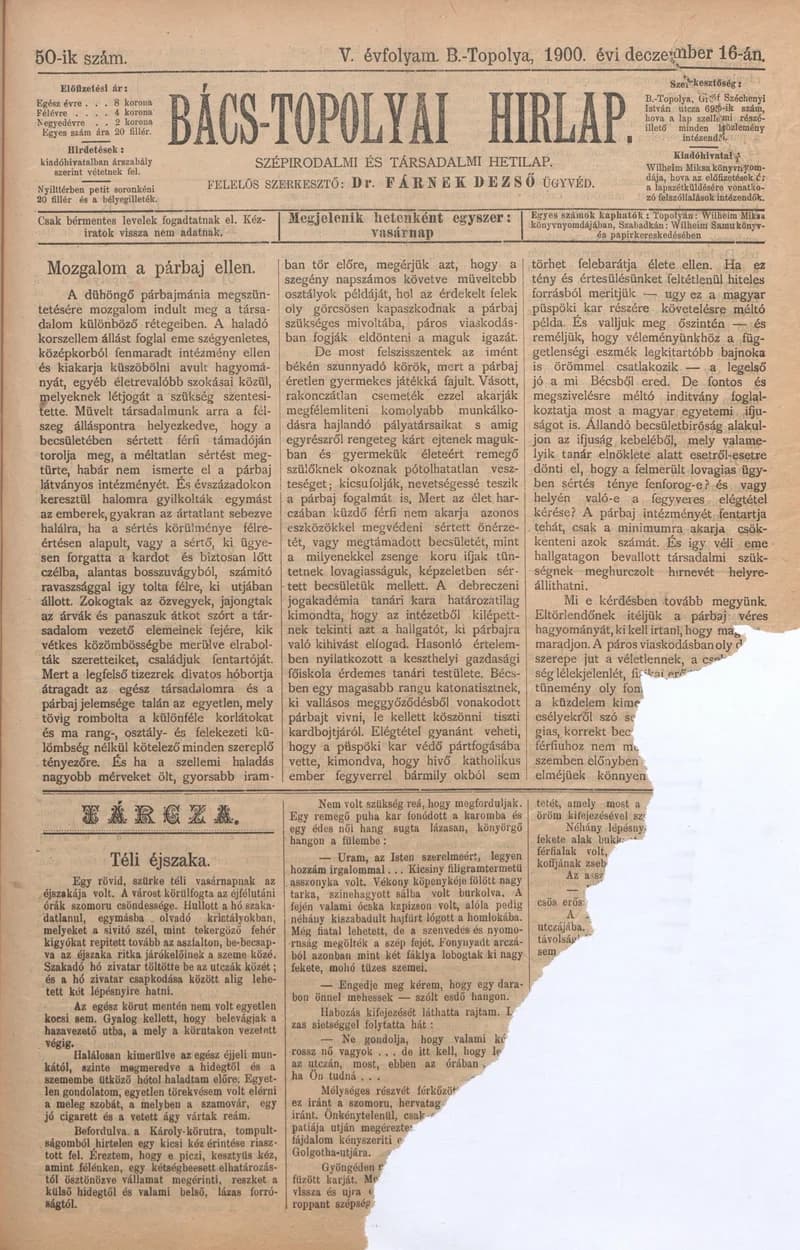 Bács-Topolyai Hirlap, 5. évf. 1900. december 16. 50. sz.