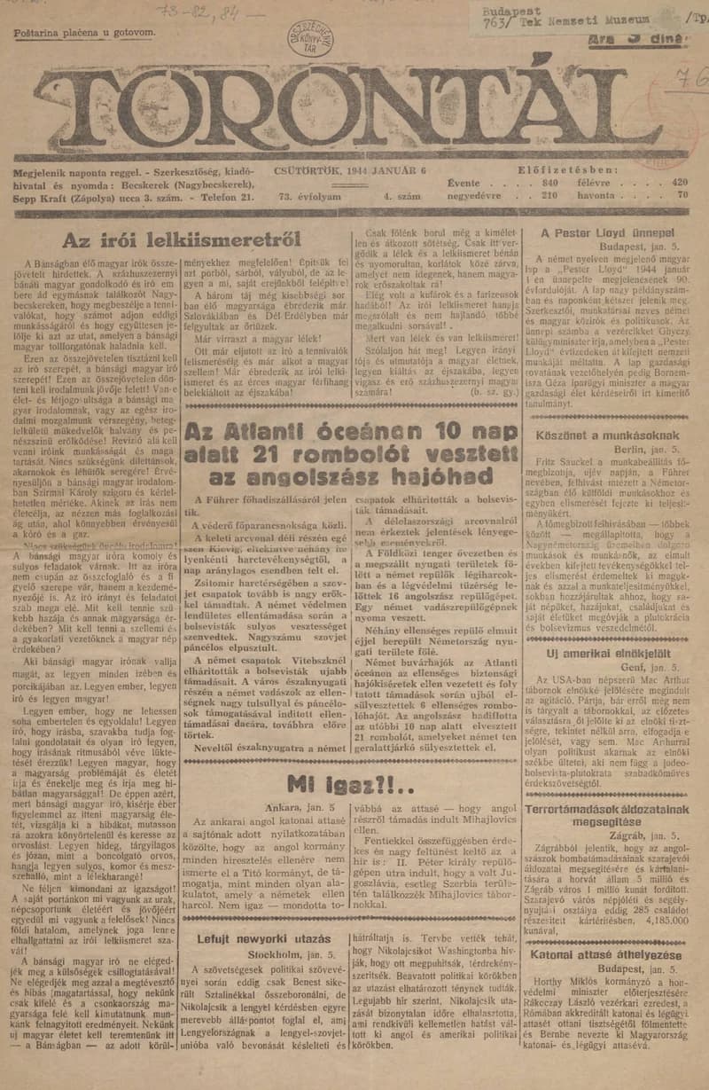 Torontál, 73. évf. 1944. január 6. 4. sz.