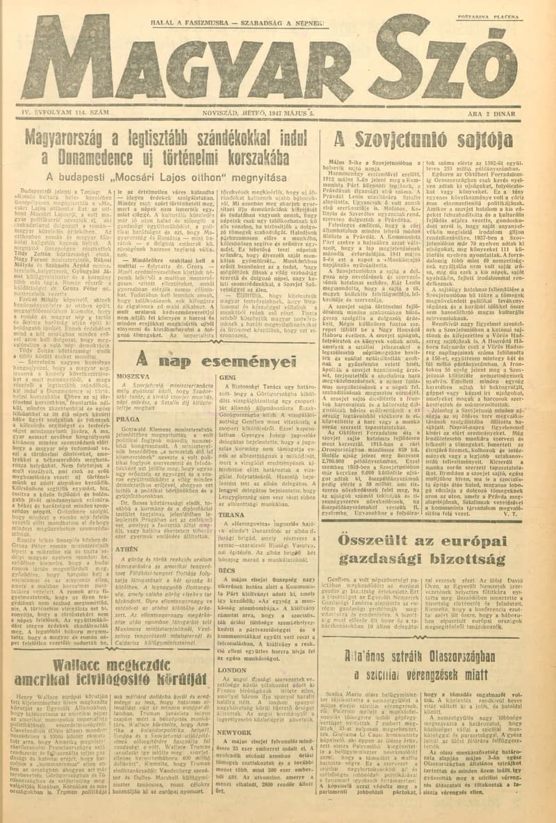 Magyar Szó, 4. évf. 1947. május 5. 114. sz. 1–4. oldal