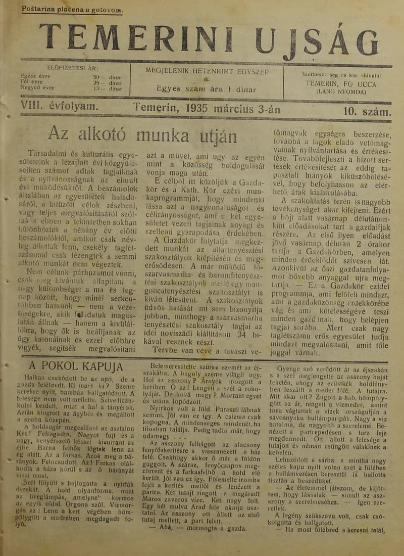 Temerini Újság 1928-1944, 8. évf. 1935. március 3. 10. sz.