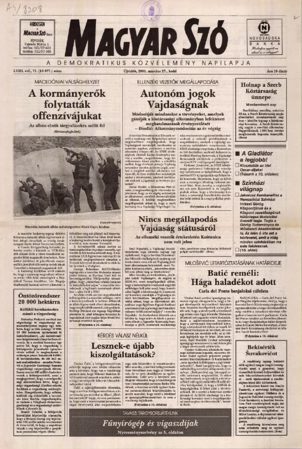 Magyar Szó, 58. évf. 2001. március 27. 71. sz. 1–16. oldal