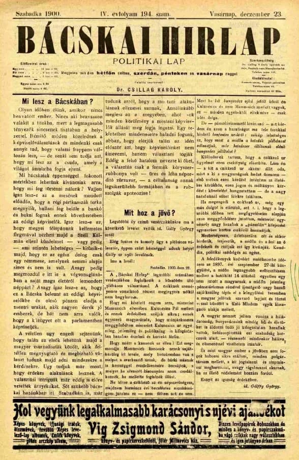 Bácskai Hirlap, 4. évf. 1900. december 23. 194. sz.