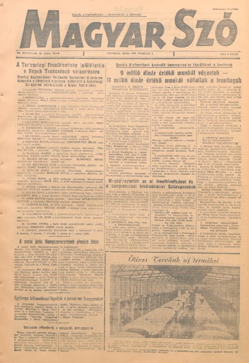 Magyar Szó, 7. évf. 1950. február 7. 32. sz. 1–4. oldal