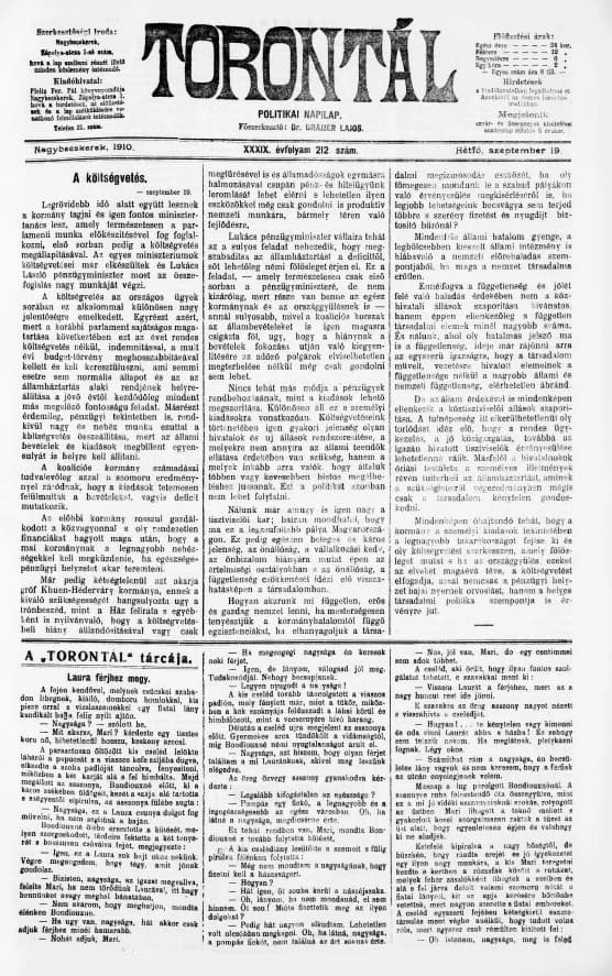 Torontál, 39. évf. 1910. szeptember 19. 212. sz.