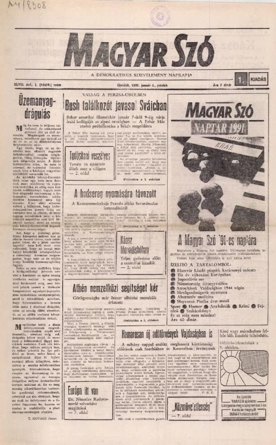 Magyar Szó, 48. évf. 1991. január 4. 2. sz. 1–16. oldal