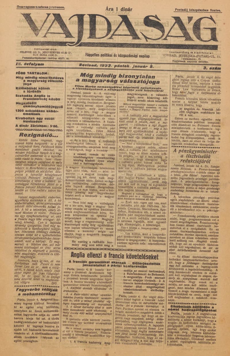 Vajdaság, 3. évf. 1923. január 5. 3. sz.