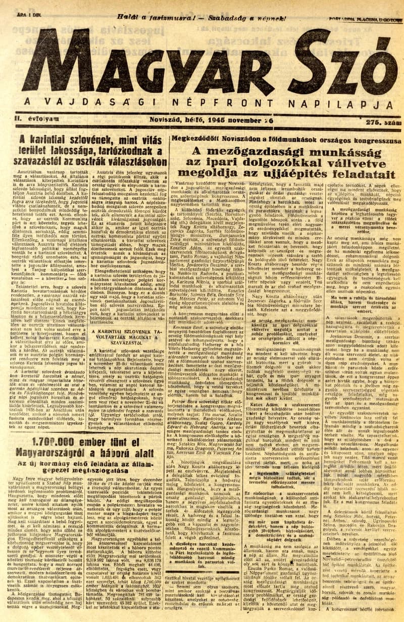 Magyar Szó, 2. évf. 1945. november 26. 275. sz. 1–4. oldal