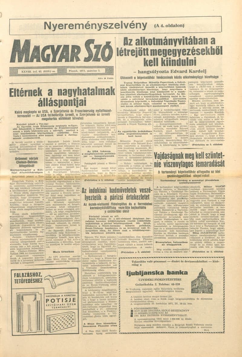 Magyar Szó, 28. évf. 1971. március 5. 62. sz. 1–12. oldal