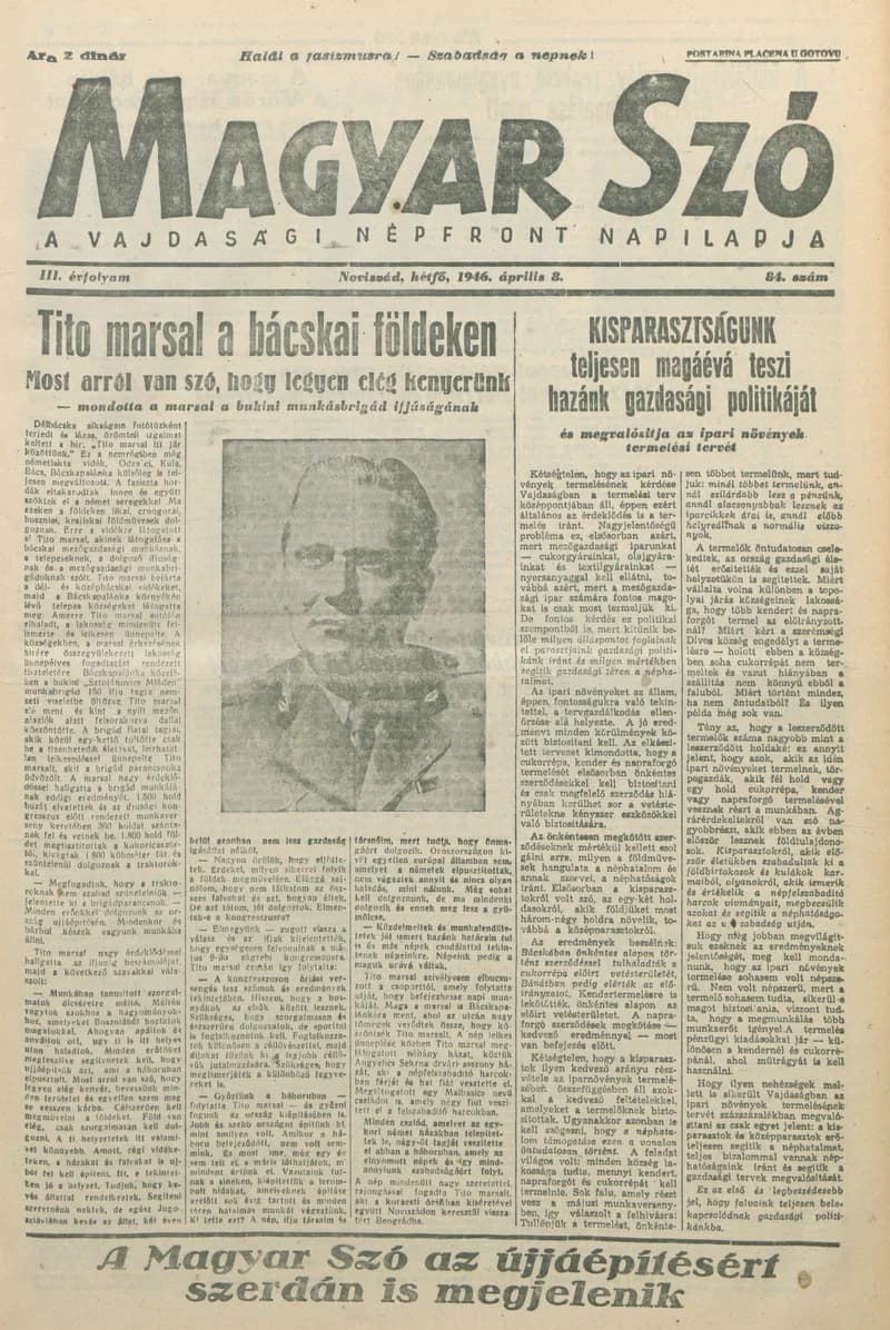 Magyar Szó, 3. évf. 1946. április 8. 84. sz. 1–6. oldal