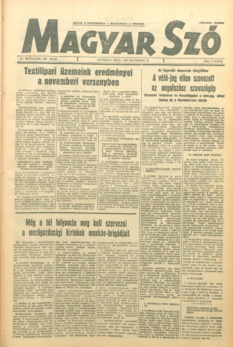Magyar Szó, 4. évf. 1947. november 25. 288. sz. 1–6. oldal