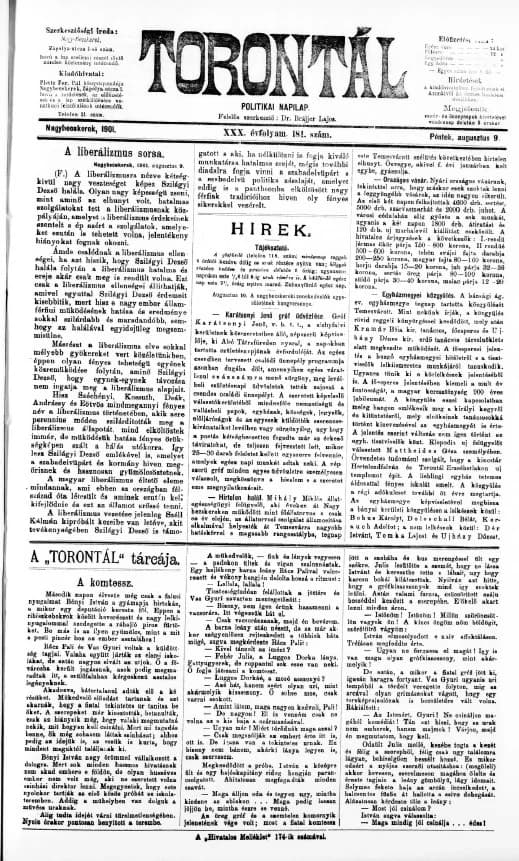 Torontál, 30. évf. 1901. augusztus 9. 181. sz.