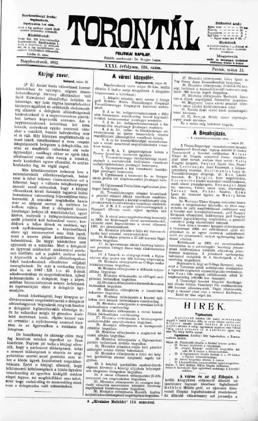Torontál, 31. évf. 1902. május 23. 116. sz.