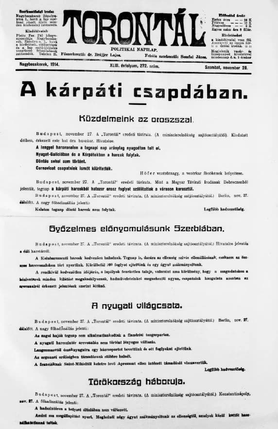 Torontál, 43. évf. 1914. november 28. 272. sz.