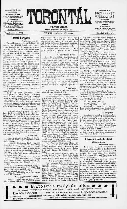 Torontál, 33. évf. 1904. május 28. 121. sz.