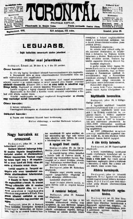 Torontál, 45. évf. 1916. július 29. 172. sz.