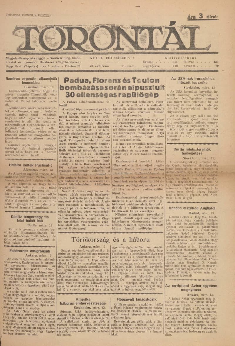 Torontál, 73. évf. 1944. március 14. 61. sz.