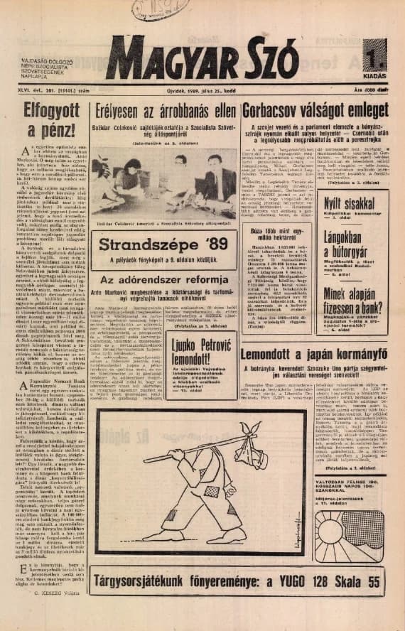Magyar Szó, 46. évf. 1989. július 25. 201. sz. 1–16. oldal
