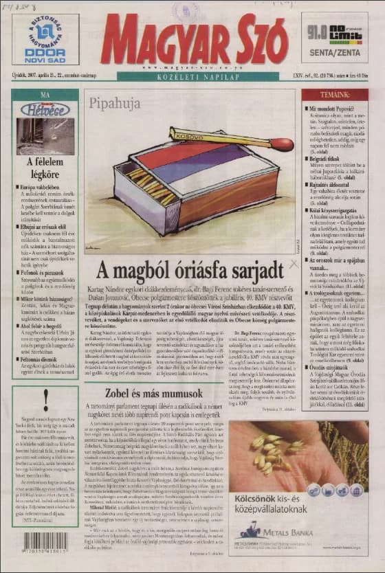 Magyar Szó, 64. évf. 2007. április 21. – 22. 92. sz. 1–12. oldal