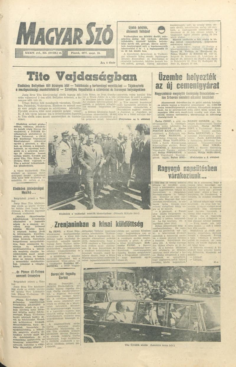 Magyar Szó, 34. évf. 1977. szeptember 16. 255. sz.