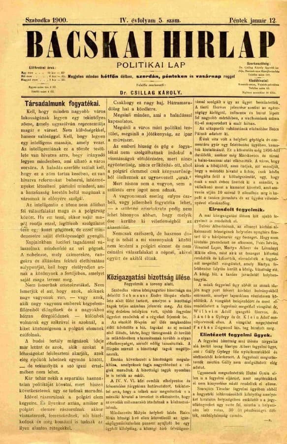 Bácskai Hirlap, 4. évf. 1900. január 12. 5. sz.