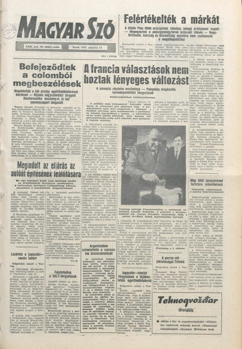 Magyar Szó, 30. évf. 1973. március 13. 70. sz. 1–20. oldal
