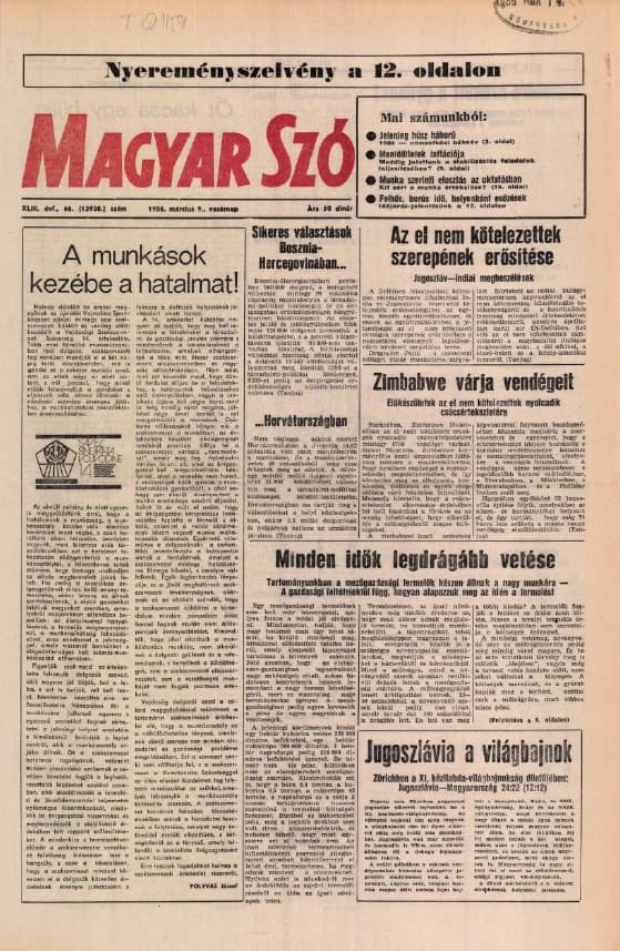 Magyar Szó, 43. évf. 1986. március 9. 66. sz. 1–32. oldal