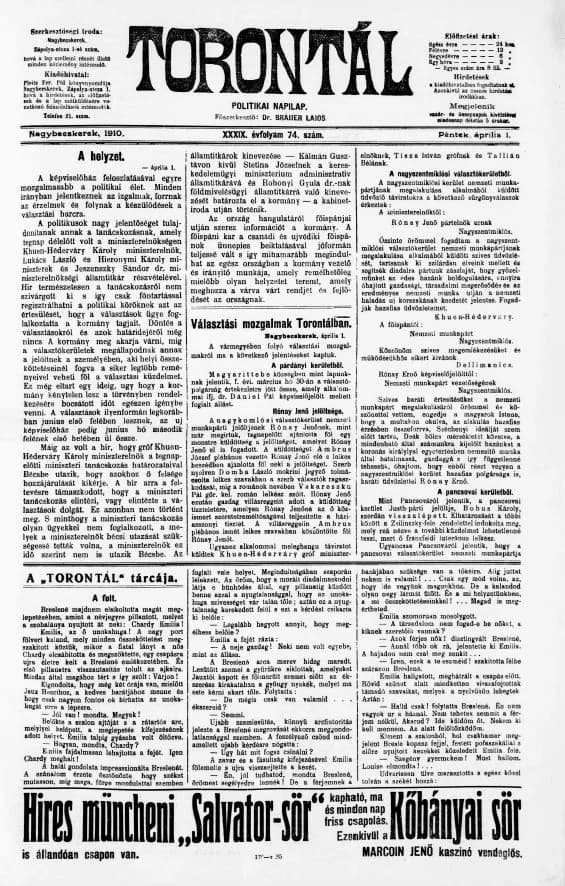 Torontál, 39. évf. 1910. április 1. 74. sz.
