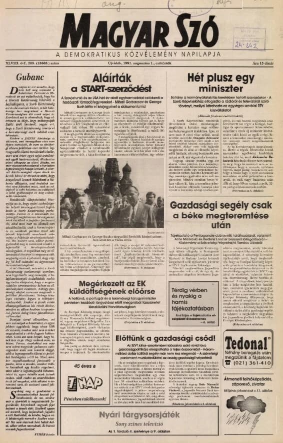 Magyar Szó, 48. évf. 1991. augusztus 1. 209. sz. 1–16. oldal