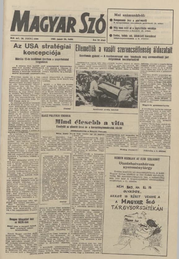 Magyar Szó, 42. évf. 1985. január 28. 26. sz. 1–16. oldal