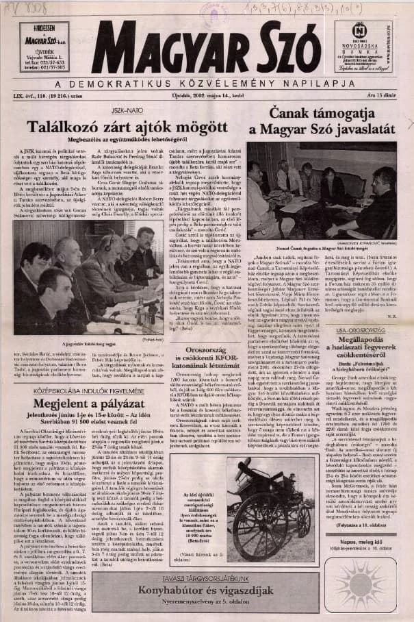 Magyar Szó, 59. évf. 2002. május 14. 110. sz. 1–16. oldal