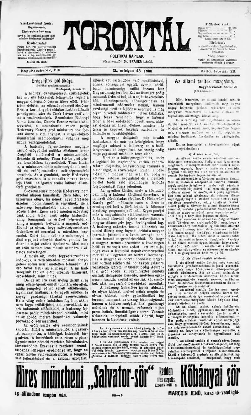 Torontál, 40. évf. 1911. február 28. 48. sz.