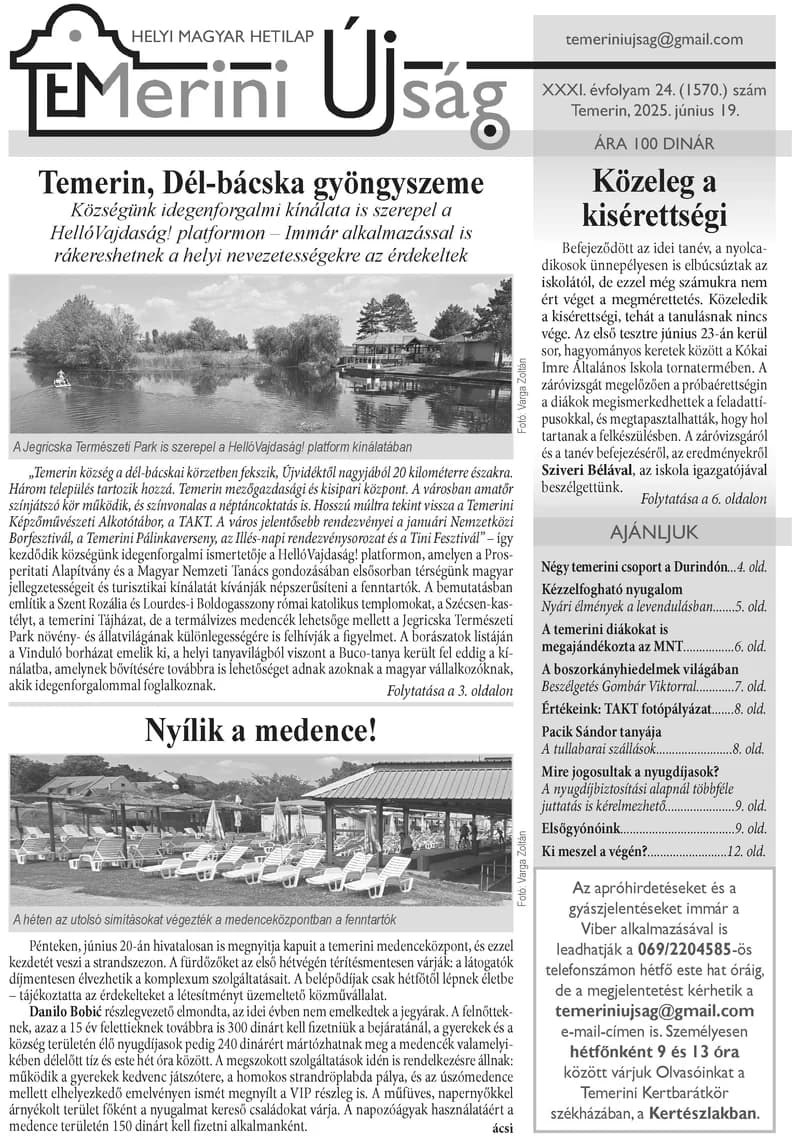 Temerini Újság, 31. évf. 2025. június 19. 24. sz.