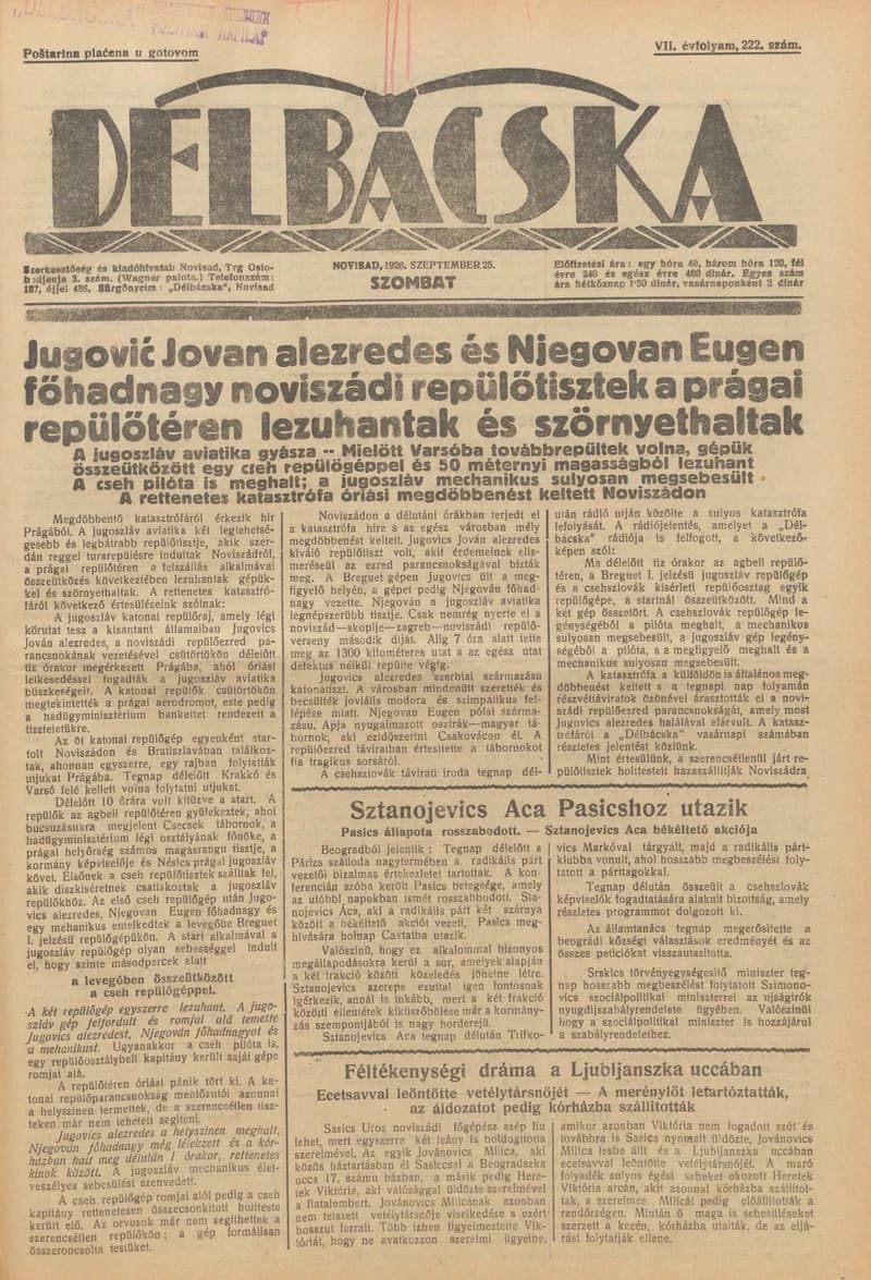 Délbácska, 7. évf. 1926. szeptember 25. 222. sz.