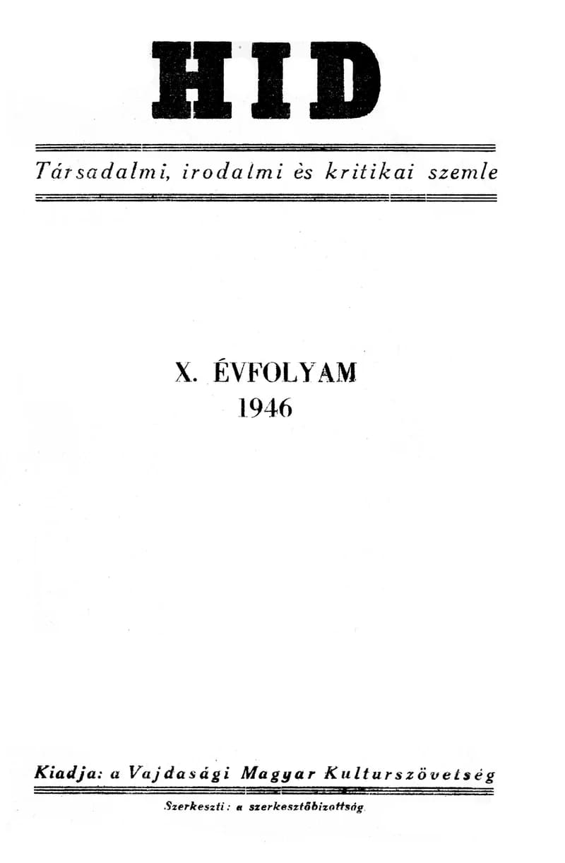 Híd, 10. évf. 1946. 2. sz. 65–128. oldal