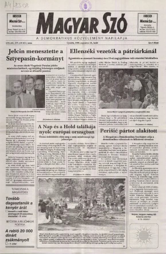 Magyar Szó, 56. évf. 1999. augusztus 10. 177. sz. 1–16. oldal