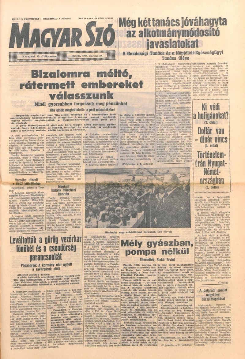 Magyar Szó, 24. évf. 1967. március 29. 85. sz. 1–16. oldal