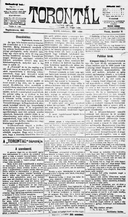 Torontál, 26. évf. 1897. december 31. 299. sz.
