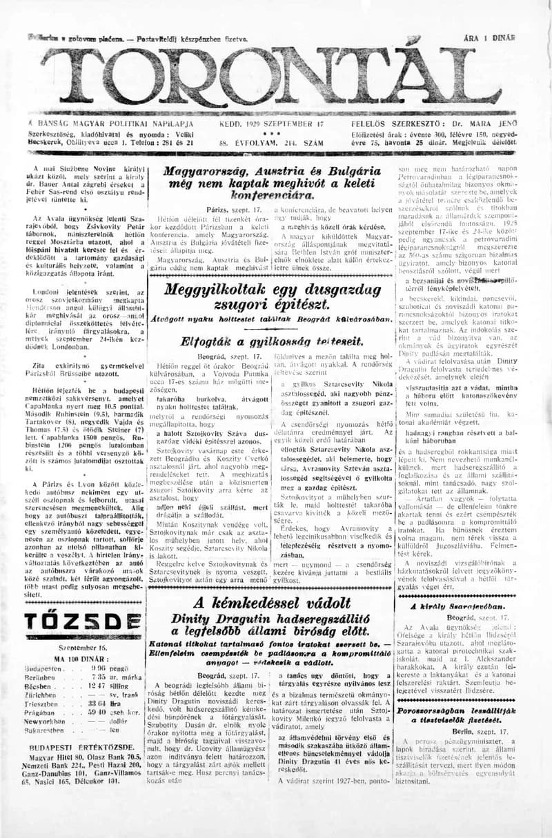 Torontál, 58. évf. 1929. szeptember 17. 214. sz.
