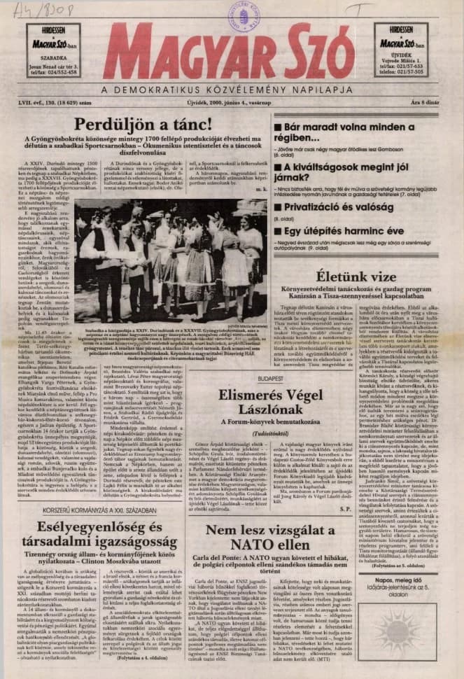 Magyar Szó, 57. évf. 2000. június 4. 130. sz. 1–24. oldal