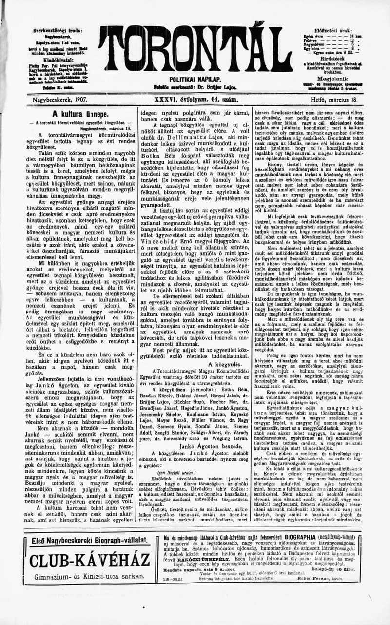 Torontál, 36. évf. 1907. március 18. 64. sz.