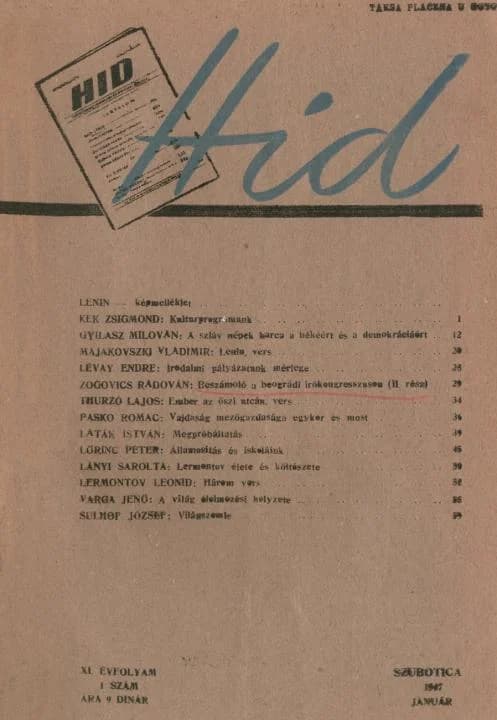 Híd, 11. évf. 1947. január. 1. sz. 1–64. oldal
