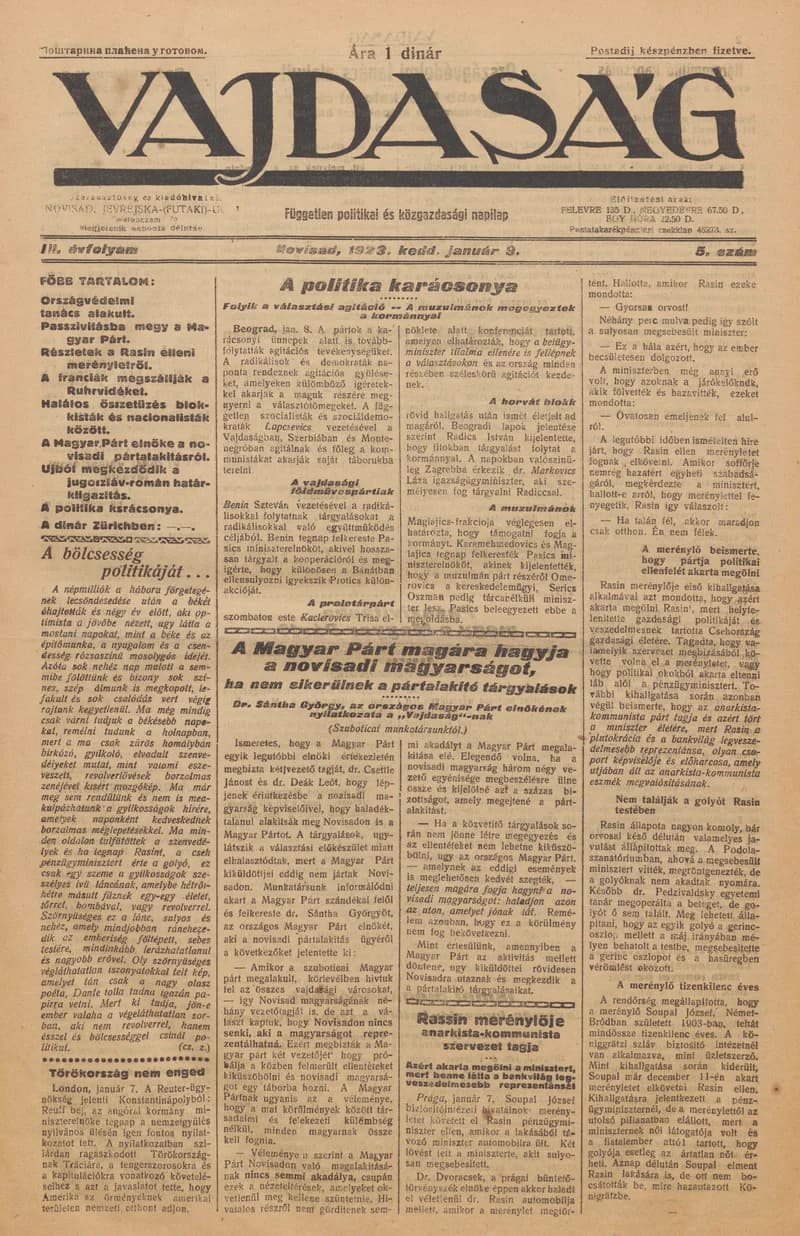 Vajdaság, 3. évf. 1923. január 9. 5. sz.