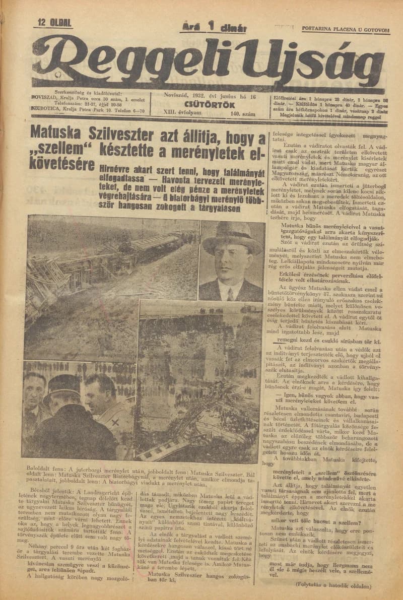 Reggeli Újság, 13. évf. 1932. június 16. 140. sz.