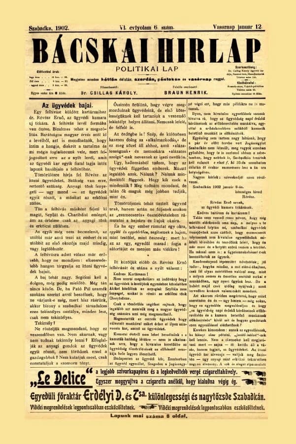 Bácskai Hirlap, 6. évf. 1902. január 12. 6. sz.
