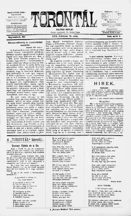Torontál, 30. évf. 1901. április 2. 76. sz.