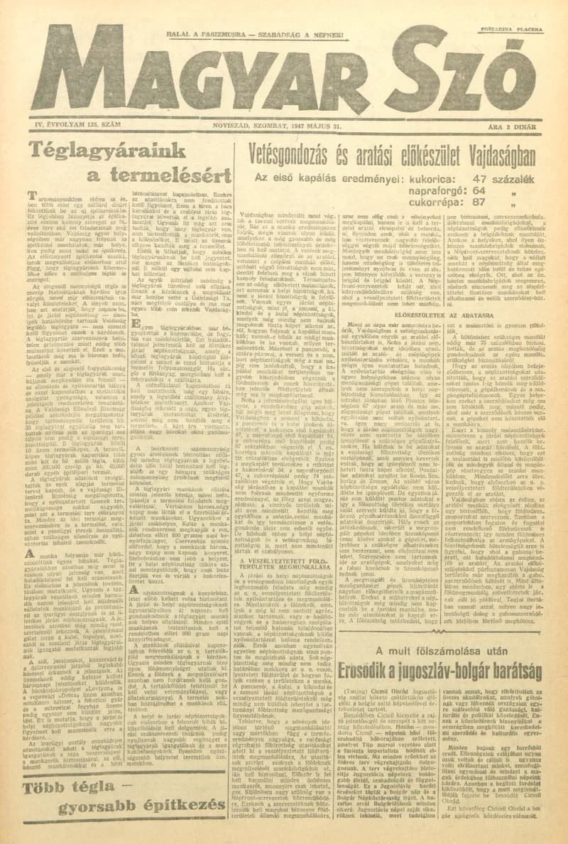 Magyar Szó, 4. évf. 1947. május 31. 135. sz. 1–6. oldal