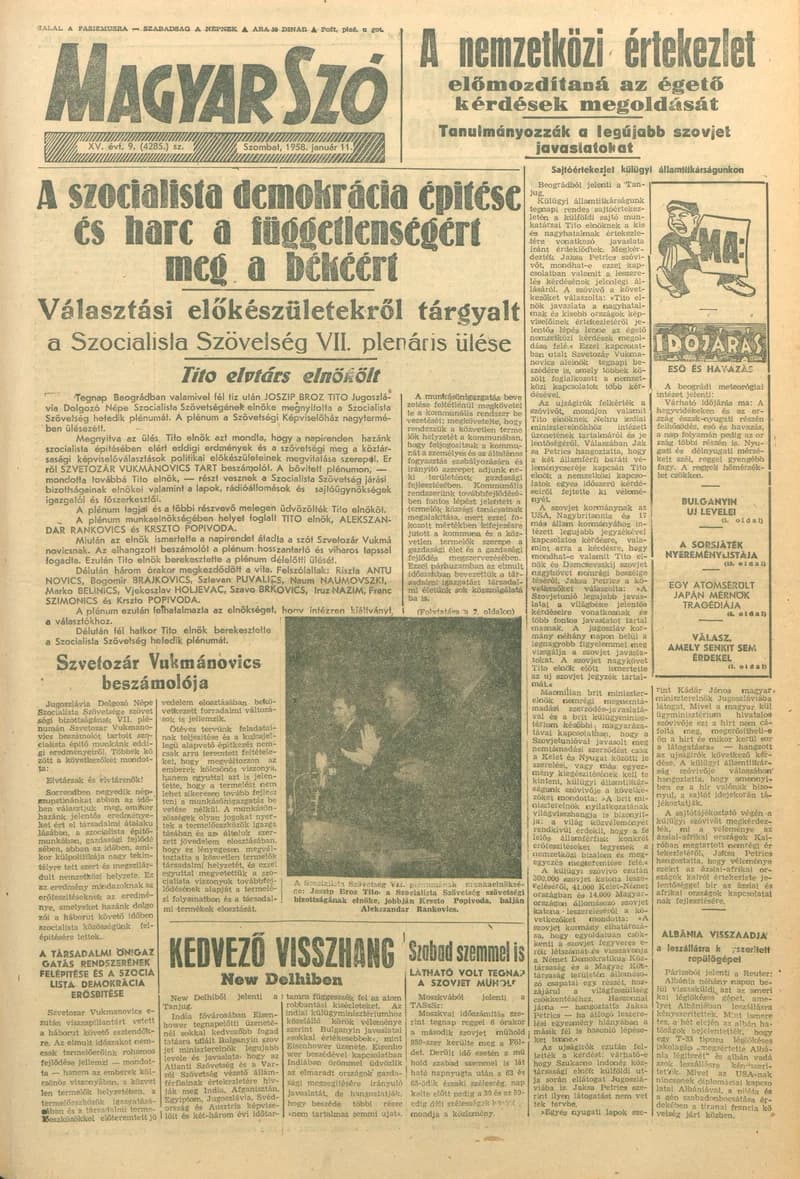 Magyar Szó, 15. évf. 1958. január 11. 9. sz. 1–12. oldal