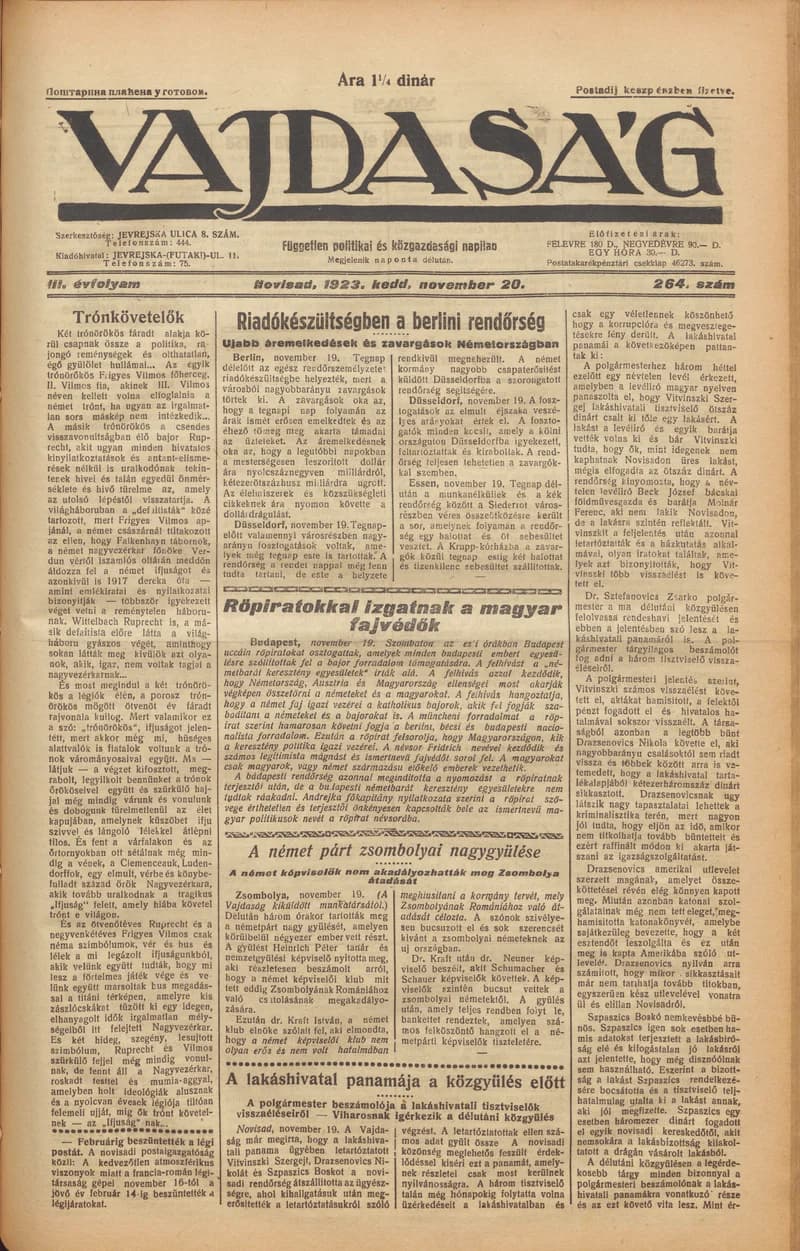 Vajdaság, 3. évf. 1923. november 20. 264. sz.